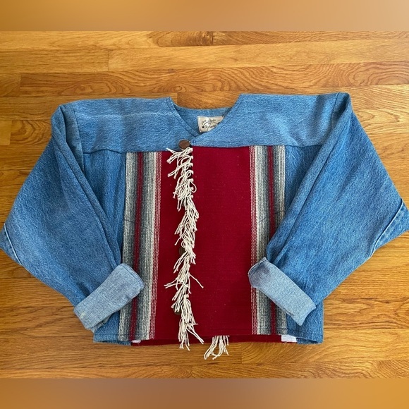 Love Apples by Stephanie Womens Denim Jacket Small Ortega's Weaving Shop Boho - Picture 5 of 13